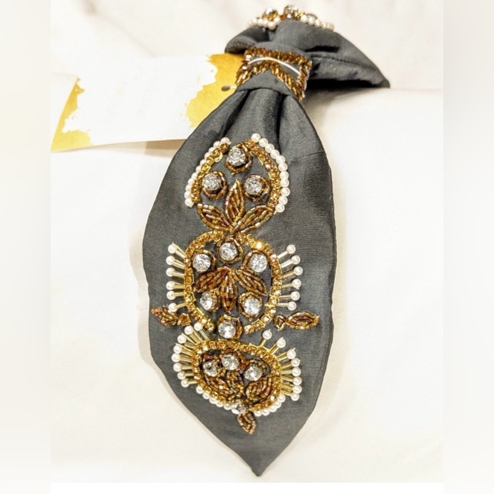 Headband The Hallison Company Wide Silver w/ Gold & Pearl Embellishment NWT